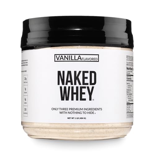 NAKED Vanilla Whey Protein 1Lb, Only 3 Ingredients, All Natural Grass Fed Whey Protein Powder + Vanilla + Coconut Sugar - NSF Certified, GMO-Free, Soy Free, Gluten Free. Aid Muscle Growth, 12 Servings