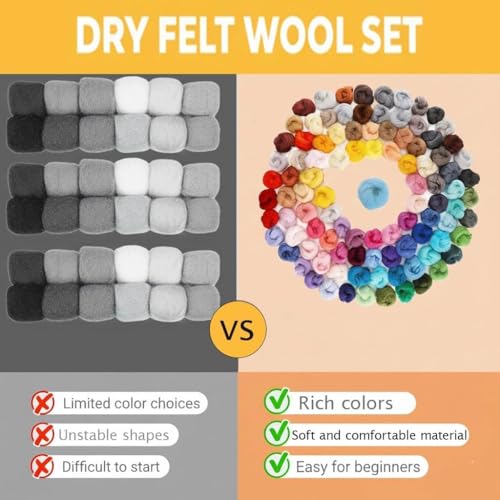 100 Farben Filzwolle Trockenfilzen, 300g Märchenwolle aus Schafwolle, filzen starterset, Geeignet für Anfänger, DIY-Handstrickprojekte – Bild 5