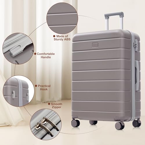Travel Luggage Set, 3-Piece TSA Lock Suitcase Ensemble with 20, 24, and 28 Inch Sizes with 360° Spinner Wheels, Brown3