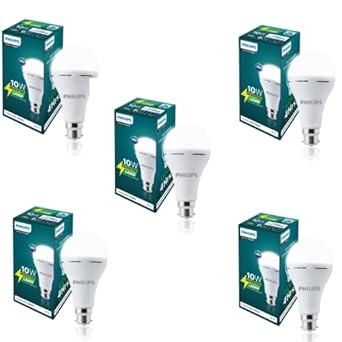 PHILIPS 10W B22 LED Emergency Inverter Bulb (Cool Day Light/Crystal White, Pack of 5)