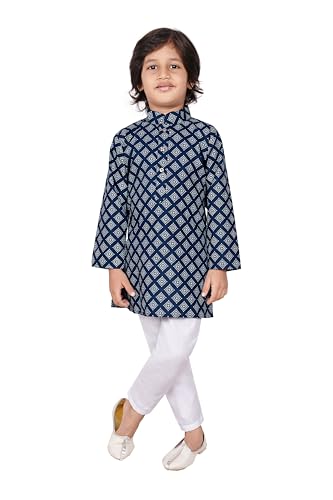 Tathastu Boys Festive Cotton Kurta Pajama Set - KS1886A-8 - Blue
