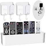 3ピース リモートホルダー 2種類 壁掛け電話ホルダー 壁に穴を開ける必要なし 粘着リモコン 収納ボックス 寝室 キッチン 浴室用 (ホワイト)