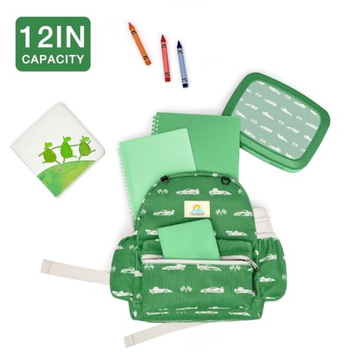 Image of STEAMEDBUN Corduroy Toddler Backpack for Girls 2-4: Kids backpack for Boys Girls - 12 inch Preschool Kindergarten Backpacks - Green Racing