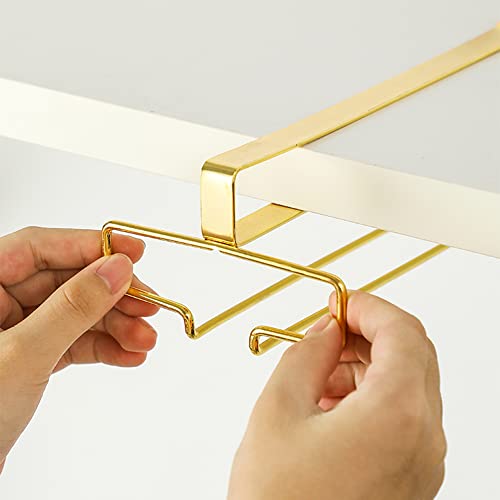 LINFIDITE 2 Pack Under Cabinet Wine Glass Rack Rose Gold Wine Glass Holder Stemware Rack Hanger Kitchen Hanging Glass Storage Rack Organizer
