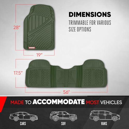 Image of Motor Trend FlexTough Performance All Weather Rubber Car Floor Mats - 3 Piece Floor Mats Automotive Liners for Cars Truck SUV, Heavy-Duty Waterproof (Green)