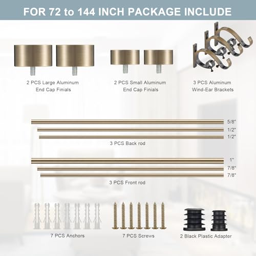 Lwiiom Double Blackout Curtain Rods 72 to 144 Inches (6-12 Feet),1-Inches Front and 5/8 Inches Back Adjustable End Cap Double Window Drapery Rod for Drapes and Curtains,Antique Bronze