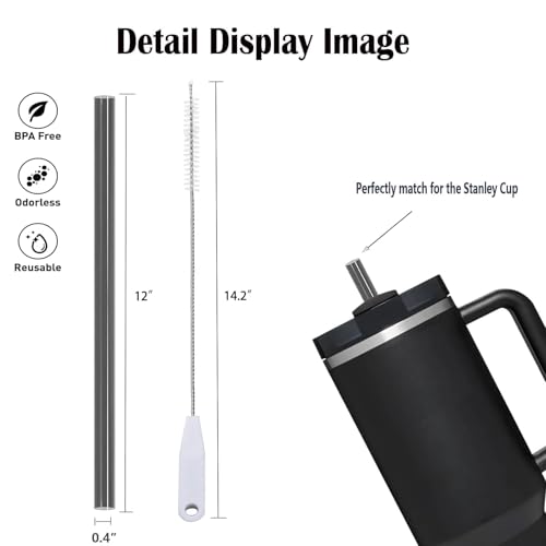 Image of 4 Pack Reusable Straws for Stanley Quencher H2.0 Tumbler 30oz | 40oz | 64oz, for Stanley Cup Accessories，Food Grade & BPA Free, Machine washable（for 40 /64oz, Transparent Black）