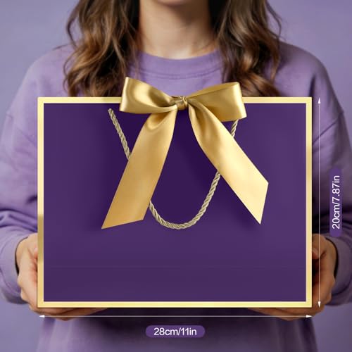 Image of JMANNI Gift Bags with Handles, 11 inch Small Gift Bags with Tissue Paper | 2 Pcs Purple Bags, 4 Tissue Paper and 2 Cards, for Baby Shower, Wedding Bridal Shower, Birthday Party