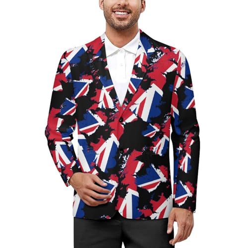 Flag Map of The United Kingdom Men's Slim Suit Long-Sleeve Prom Tuxedo Classic Two Button Business Jacket