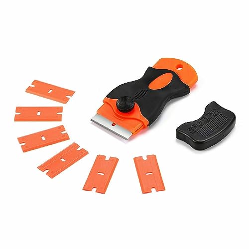 NEW 50 Pcs Plastic Razor Blades + 1 Razor Scraper Double Edged Sticker Removal Tool