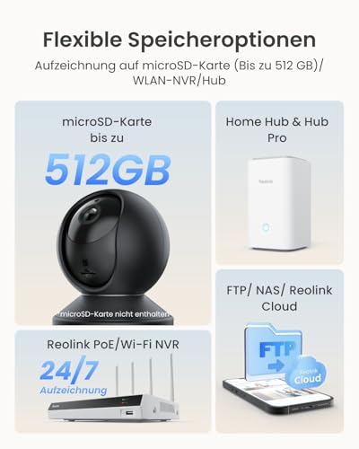 Reolink 3K &Uuml;berwachungskamera Innen WLAN Schwenkbar, Home und Baby Monitor, Personen-/Haustier-/Baby-Schreierkennung, Auto-Tracking, 2,4/5GHz WiFi IP Kamera Indoor, 5MP IR-Nachtsicht, E1 Pro Schwarz