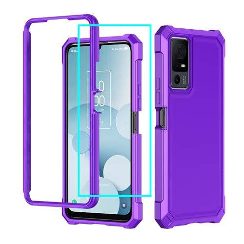 for Jitterbug Smart 4 Case/TCL 40XL/TCL 40T/TCL 505 Phone Case with Screen Protector Frosted PC Back Front Soft Silicone Bumper Military Grade Protection for Jitterbug 4/TCL 40 XL/TCL 40 T Purple
