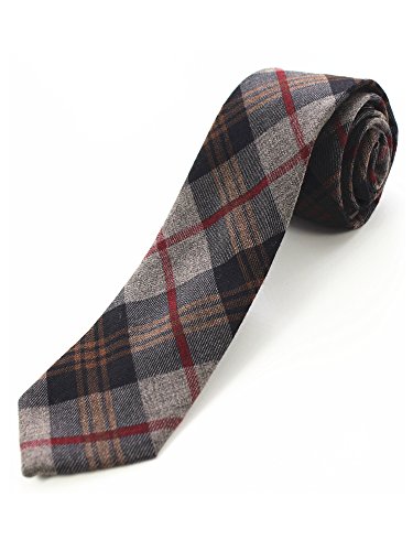 JEMYGINS 2.4 Mens Cotton Skinny Tie Plaid Cashmere Wool Necktie (17)