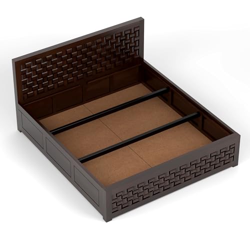 Image of NIWAR Sheesham Wood Queen Size Bed with Storage Box | Solid Wooden Queen Size Cot | Double Bed with Box for Home (Walnut Finish)