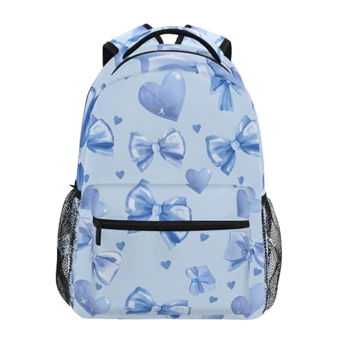 ALAZA Blue Bows Hearts Pattern Backpacks for Girls Boys School Backpack Kids Bookbag 3rd 4th 5th Grade Elementary Students Daypacks Travel Laptop Shoulder Bag