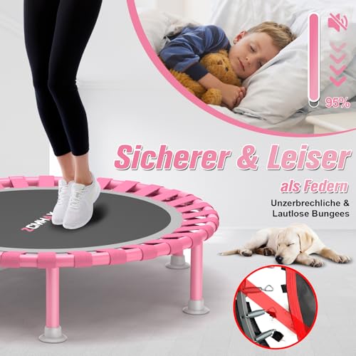 ZCMHAXJ Klappbares Trampolin Indoor, Ø101.6cm Trampolin Klein mit Bungees, 204kg Tragkraft mit T-förmigem höhenverstellbaren Haltegriff, Mini Trampolin Kinder & Erwachsene