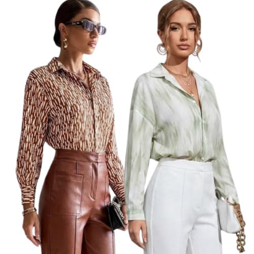 Image of GRECIILOOKS Women's Rayon Oversized Shirt | Korean Style Long Sleeve Oversized Button Down Shirts |Comfortable Rich Top for Office & Casual Outfits (Available in Plus Size)
