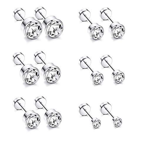 LOLIAS 6Pairs Acciaio Inossidabile CZ Orecchini