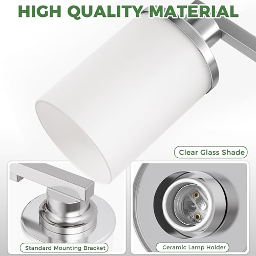 Image of DORESshop Bathroom Vanity Light Over Mirror Modern Nickel Milk Glass 17Inch