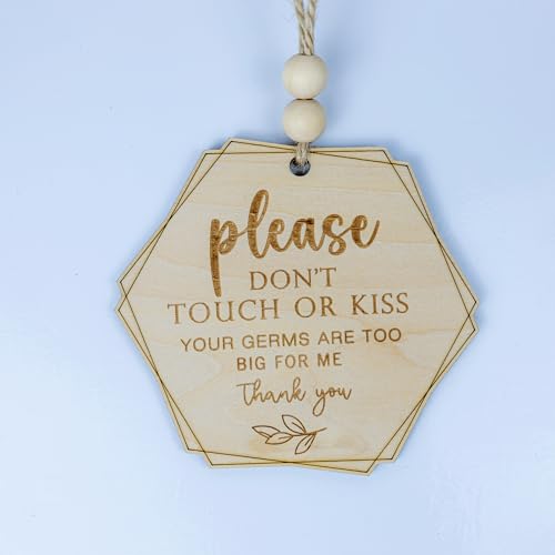 Image of Wooden hexagon card Please Do Not Touch or Kiss Baby Sign Please Do Not Touch Baby Wooden Sign Baby Shower (M07)