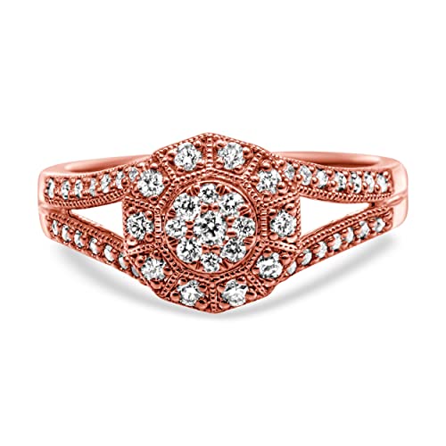 Haus of Brilliance 14K Rose Gold Plated .925 Sterling Silver 1/2 Cttw Pave Diamond Halo Cluster Split Shank Cocktail Ring (I-J Color, I1-I2 Clarity) - Size 8