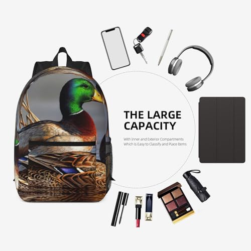 Mochila universitaria EdWal con estampado de pato mallard negra ligera 7