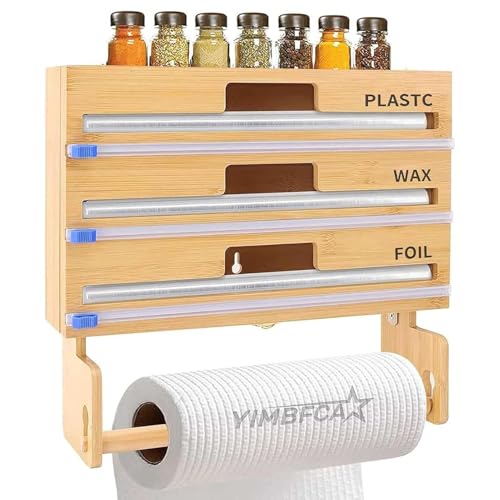 YIMBFCA Dispensador de láminas 4 en 1 Dispensador de Papel Film y de Aluminio con Soporte de Rollo de Papel de Cocina, Cortador de Film Transparente para cajones de Cocina