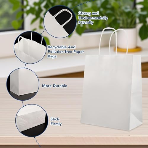 Image of White Paper Bags -12x16x5 inch 25pcs Large Craft Paper Carry Bags with Handles Bulk, Gift Bags, Shopping, Retail, Merchandise bag Disposable Recyclable (Large-White, Pack of 25)