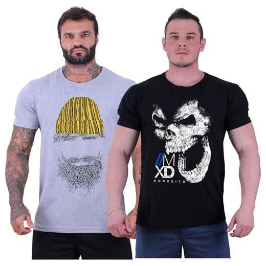 Kit 2 Camisetas Tradicional Masculina Clássica MXD Conceito Básica Camisas Estampas Algodão (P, Opção 10)