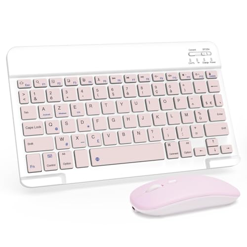LAMA Clavier et Souris sans Fil Bluetooth, Clavier Universel Ultra-Mince Rechargeable pour Tablette, Compatible avec iPad/Tablette/iOS/Android/Windows, AZERTY Français,...