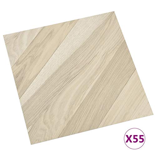 vidaXL 55x PVC-Fliesen Selbstklebend Vinyl-Fliesen Bodenbelag Vinylboden Laminat Dielen Fu&szlig;boden Laminatboden Fliese Wohnzimmer 5,11m&sup2; Beige Gestreift