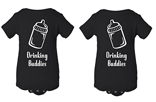 Fasciino Infant Twins Matching Bodysuit Onesie Set (Drinking Buddies)