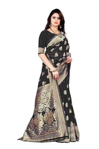 Image of C J Enterprise Women's Banarasi Saree Pure Kanjivaram Silk Saree Soft Design Wear Pattu Sarees Cotton With Blouse Piece Kanchipuram for Wedding sadi new ladies 2023 (Nayra-1) (Black)