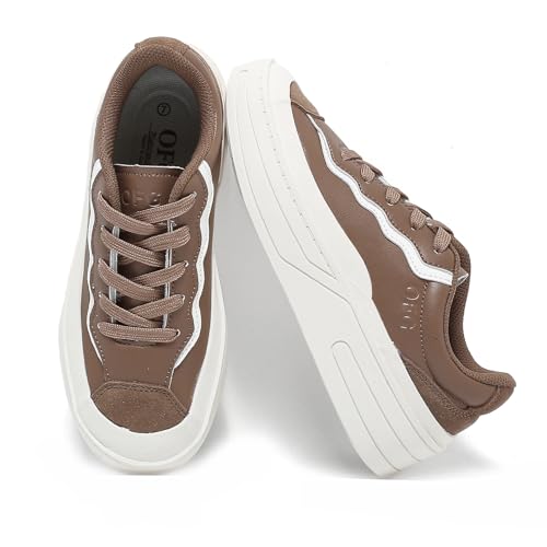 Women's Fashion Platform Sneakers-Genuine Leather Casual Walking Shoes-Non Slip Tennis Athletic Shoes