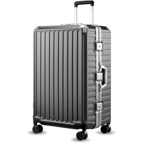 LUGGEX Checked Suitcase with Spinner Wheels, 28 Inch Aluminum Frame Zipperless Polycarbonate Hard Shell Suitcase, Charcoal Metallic