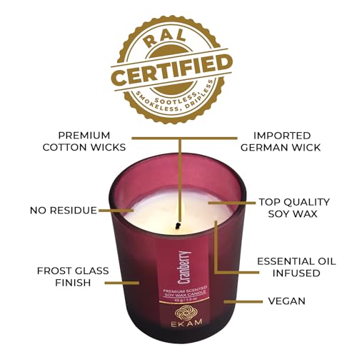 Image of EKAM Cranberry Votive Soy Wax Scented Candle, 40 Grams, 10 Hours Burn Time| Long Lasting Premium Candles | Ideal for Home Decor | Gifting & Aromatherapy