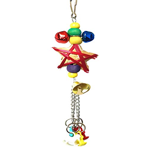 strimusimak Parrot Grass Woven Hanging Star Bell Beads Hanging Cage Chewing Play Toy for Pets Birds Supplies Random Color