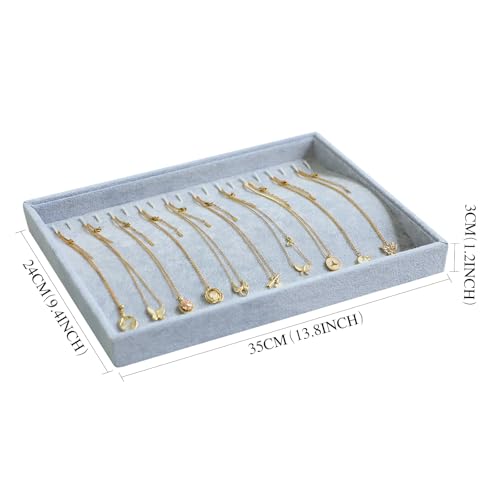 Image of Wuligirl Jewelry Tray Velvet Stackable 20 Hooks Necklace Organizer Necklace Storage Display Tray Jewelry Holder Tray Showcase (Necklace)