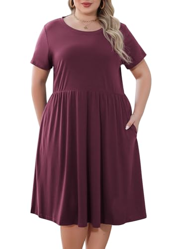 Image of Nemidor Women Plus Size Casual Dress Midi Flt Flare Pocket