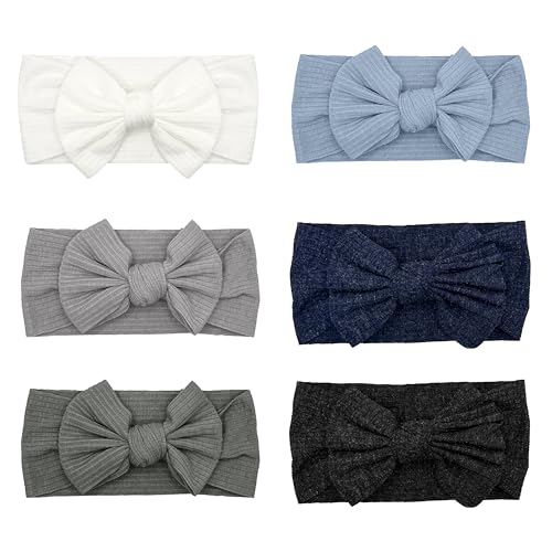 Image of ZURLEFY Stretchy Gray Baby Headbands Bows, Cute Infant Black Headband Bow for Baby Girls Head Wraps Newborn Toddler Unisex (03H-02)