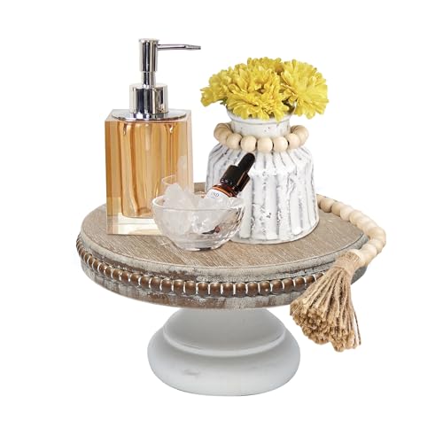 dwellington White Wash Round Display Wood Riser, 8.25” Shabby Chic