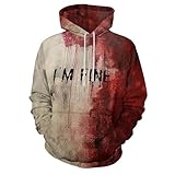 HYBIYING I'M Fine Bloody Hoodie I'M Fine Sweatshirt Halloween Shirt Funny Shirt For Men Women, Medium, Style2