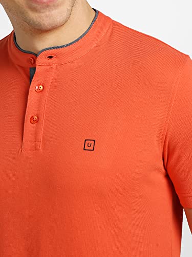 Image of Urbano Fashion Men's Solid Slim Fit Half Sleeve Cotton Polo T-Shirt with Mandarin Collar