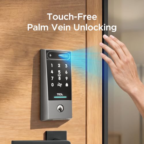 TCL Smart Door Lock, Palm Vein Keyless Entry Door Locks with App Remote Control, Doorbell, 8-Month Battery, Front Door Lock Deadbolt Compatible with Alexa & Google Home, D2 Pro - image 2