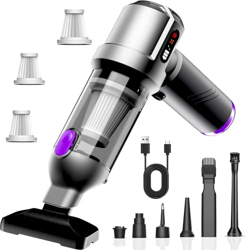 Ludunbuy Aspiradora de Mano Sin Cable, 26000Pa Aspirador Coche Potente Sopla y Aspira, 6000mAh, Aspirador de Mano con Motor Sin Escobillas con 3 Filtro Lavable para Cocina, Hogar y Pelo de Mascotas