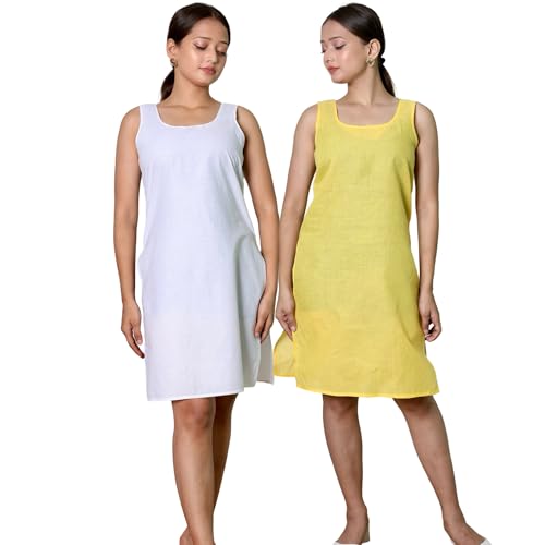 Image of KASANI Women's Camisole Cotton Long Knee-Length Sameej /Slip /Inner, Sleeveless, Pack of 2