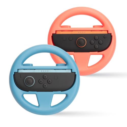 Image of NiTHO Racing Wheel Compatible with Switch 2 Controllers, Steering Wheel Grip for Racing Karting Games, Easy Snap-In Design, Gaming Accessory for Switch 2 (Pack of 2, Blue & Red)