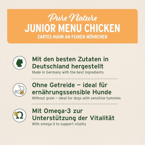 AniForte Hundefutter Nass Junior Huhn 6 x 400g – Natürliches Nassfutter für Welpen & Junghunde, hoher Fleischanteil, Premium Welpennassfutter getreidefrei
