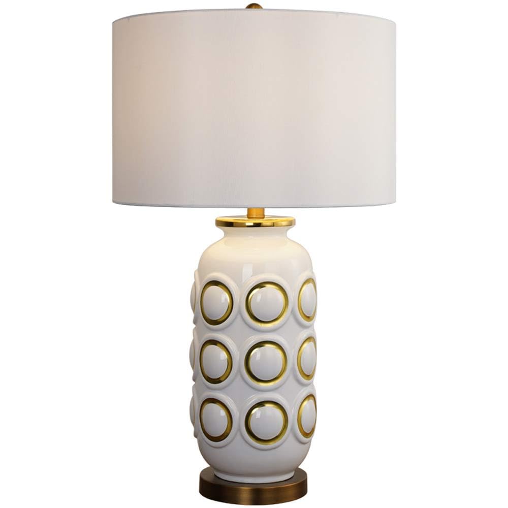 asdchZen White Ceramic Led Table Lamp,American Plated Ceramic Bedside Lamp, Classic White Fabric Lampshade Desk Nightstand Lamp For Office College Bookcase