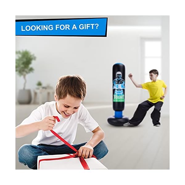 Inflatable Kids Punching Bag with Stand 63 inch with Stand Freestanding Punching Bag with Bounce Back Tall 63 inch Fitness Boxing Bag for Practice Kickboxing Taekwondo MMA Karate for Kids and Adults